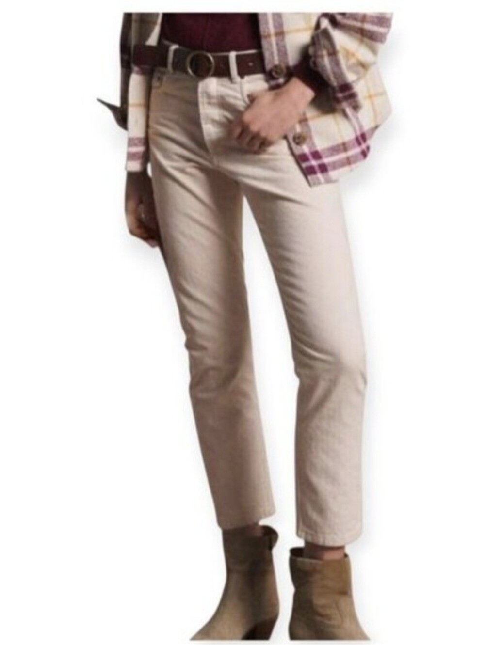 Designer ba&sh Ruth Slim Fit Cropped Trousers Ecru Cotton Size 29 EUC